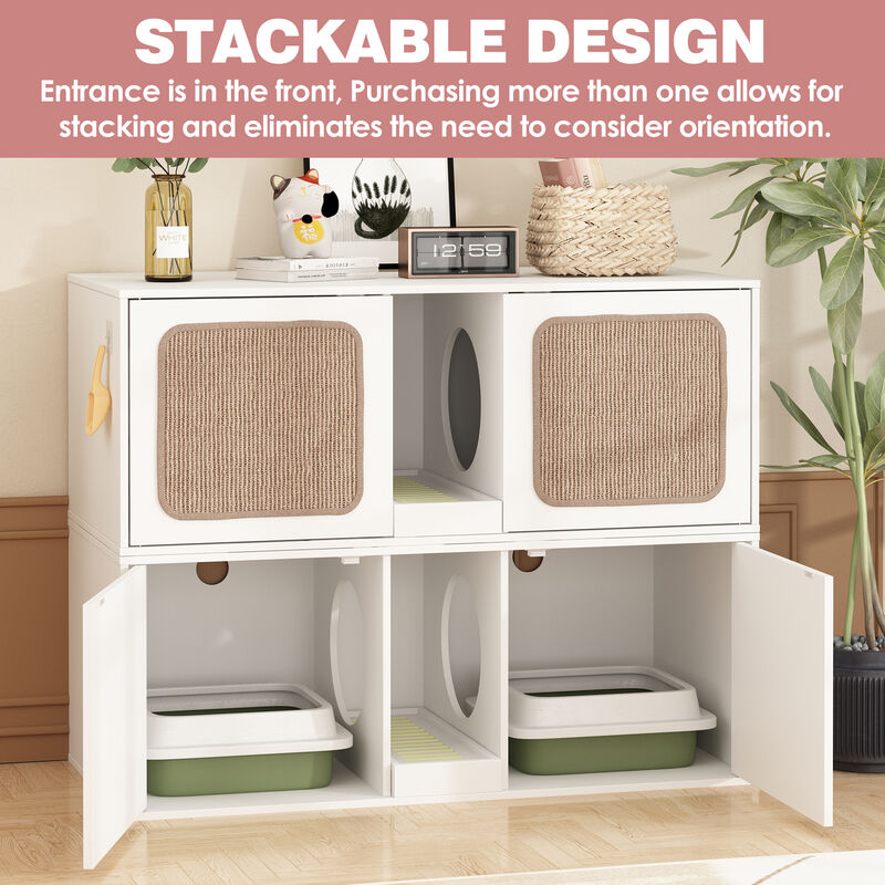 Litter Box Enclosure With 2 Sisal Doors, Indoor Wood Stackable Cat Washroom Storage Cabinet Bench End Table Furniture