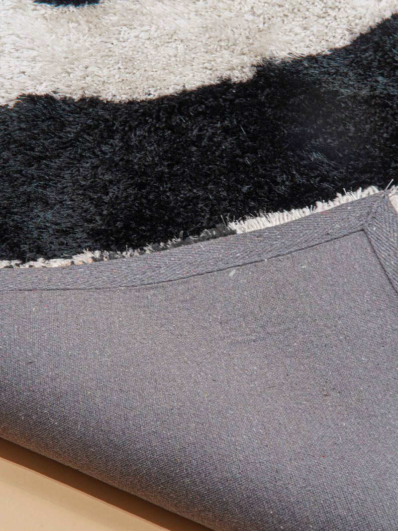 RUGSOTIC CARPETS HAND TUFTED SHAG POLYESTER ECO-FRIENDLY AREA RUGS  - 8'x10', Rectangle, Black Beige, Geometric Modern Design, High Pile Thick Handmade Anti Skid Rugs for Living Room K00045