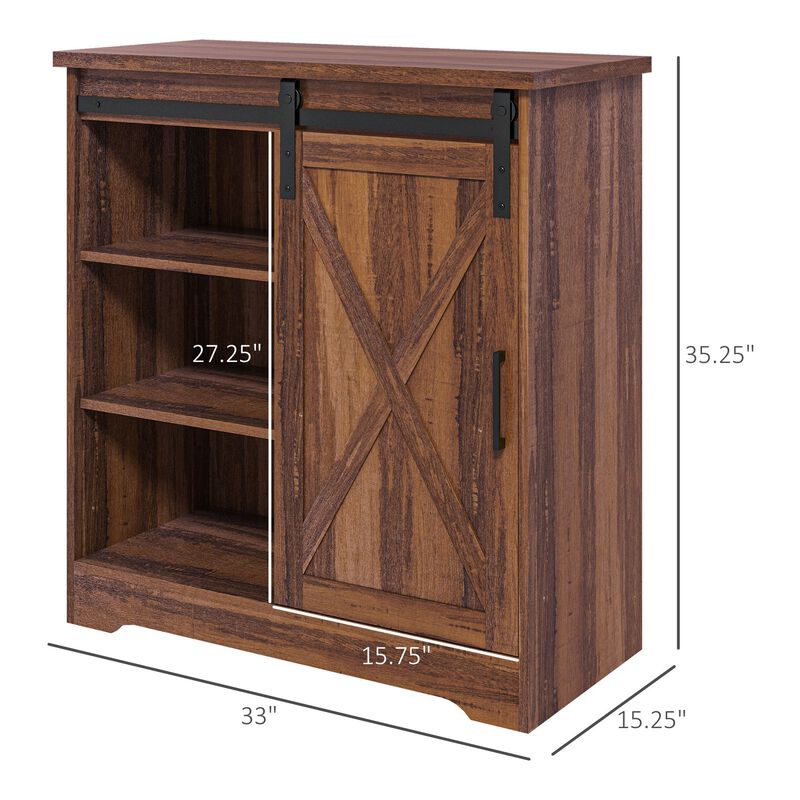 Brown Farmhouse Buffet: Sliding Barn Door, Adjustable Shelf