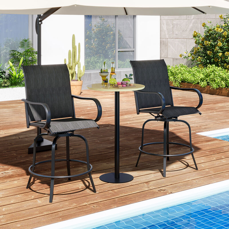2 Pieces Patio 360 Rotation Swivel Bar Stool Set
