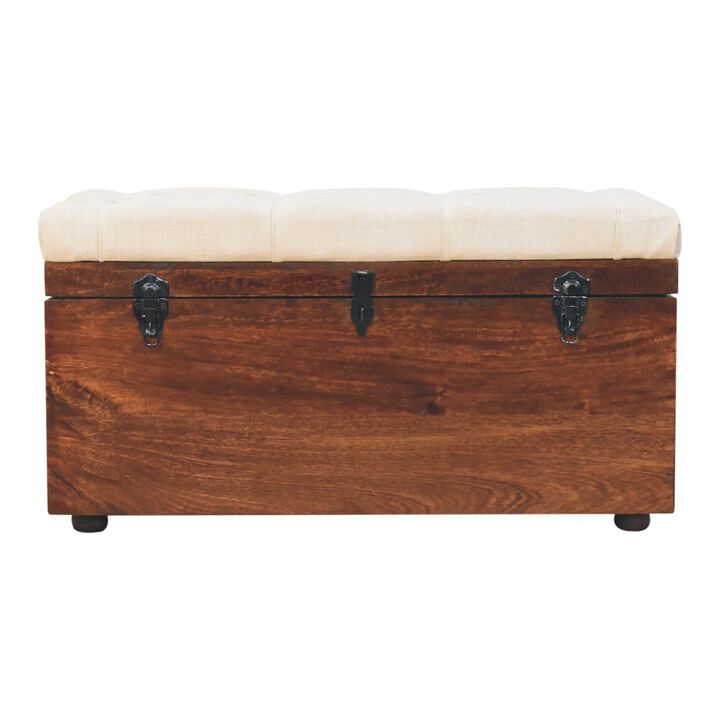 Artisan Furniture Solid Wood California Walnut White Linen Storage Trunk