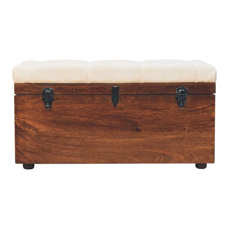 Artisan Furniture Solid Wood California Walnut White Linen Storage Trunk