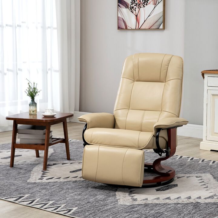 Cream White Relaxation: Faux Leather Manual Swivel Recliner