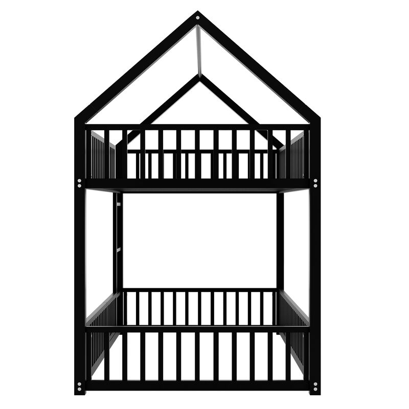 Merax House Bunk Bed with Fence and Door
