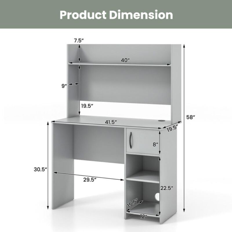 Hivvago Home Office Desk with Raised Display Shelf and 2 Open Shelves