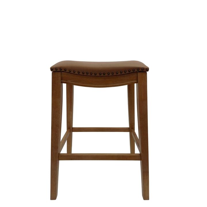 Carolina Living Sawyer 30 Saddle Barstool - Set of 2 - Natural Oak - Saddle Brown Upholstery