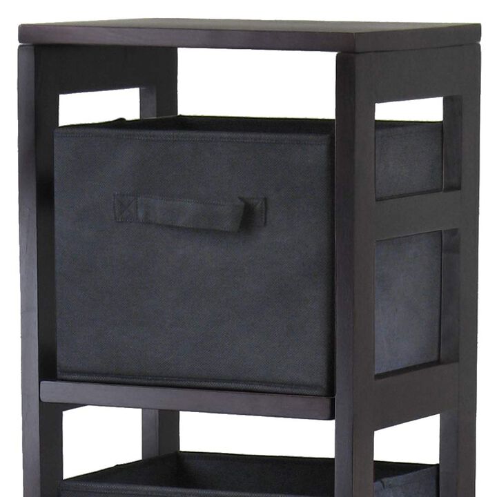 Capri 5-Pc Narrow Storage Shelf with 4 Foldable Fabric Baskets, Espresso and Black