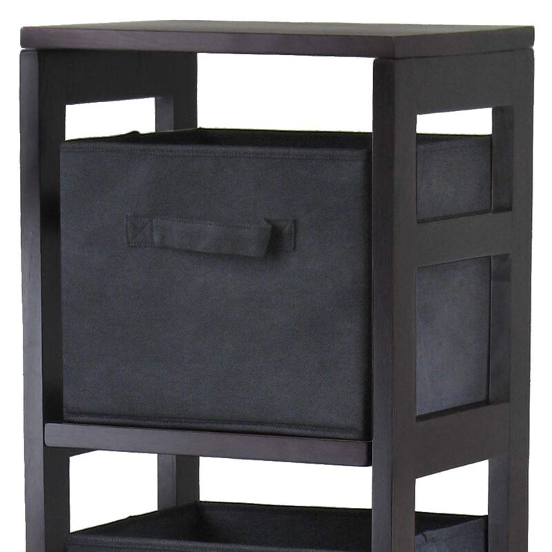 Capri 5-Pc Narrow Storage Shelf with 4 Foldable Fabric Baskets, Espresso and Black