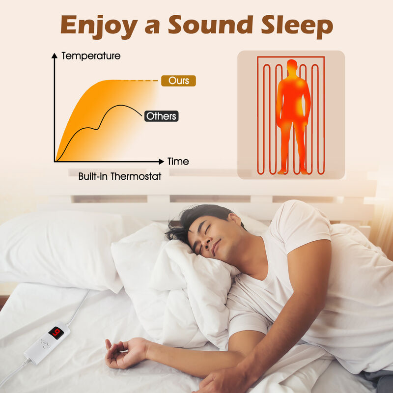 Machine Washable Electric Bed Warmer with Dual Controller 9 Heat Setting and 9-Hour Auto Off and Overheat Protection