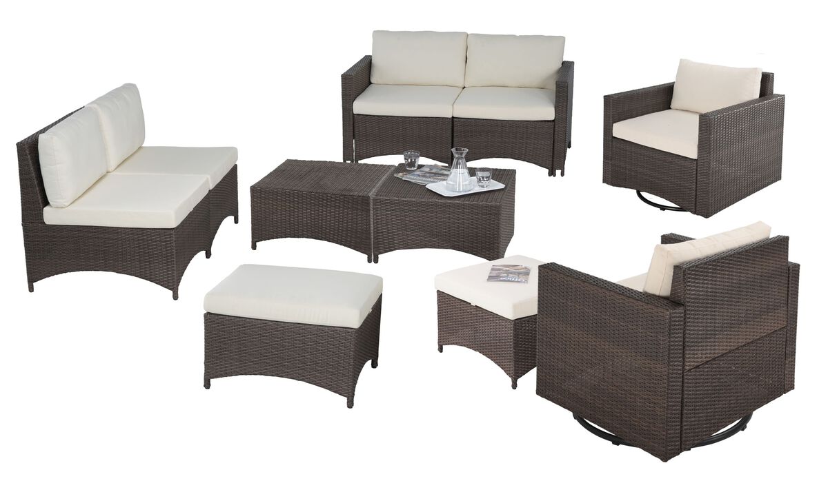 Studio Shine Collection 1 Loveseat, 1 Loveseat without arm, 2 Ottoman, 2 Swivel Armchairs and 2 Coffee Tables