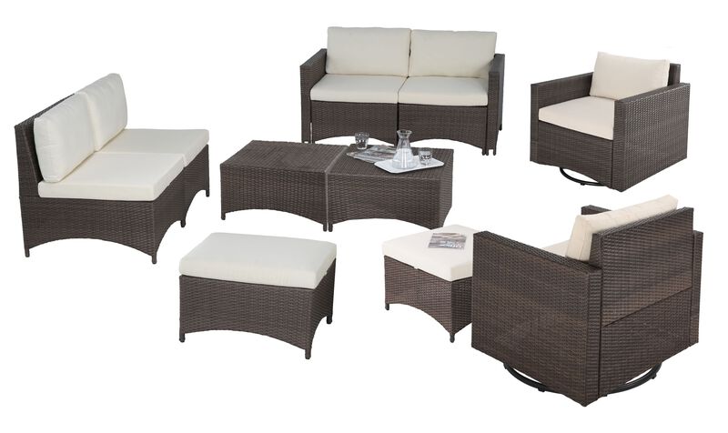 Studio Shine Collection 1 Loveseat, 1 Loveseat without arm, 2 Ottoman, 2 Swivel Armchairs and 2 Coffee Tables
