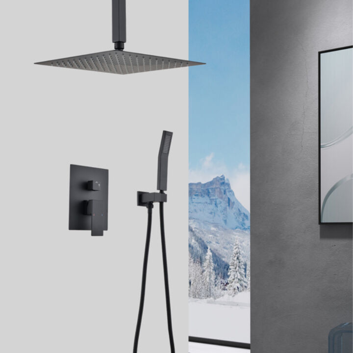 Modern Ceiling Mounted Rain Shower Set with Head and Handheld Attachment