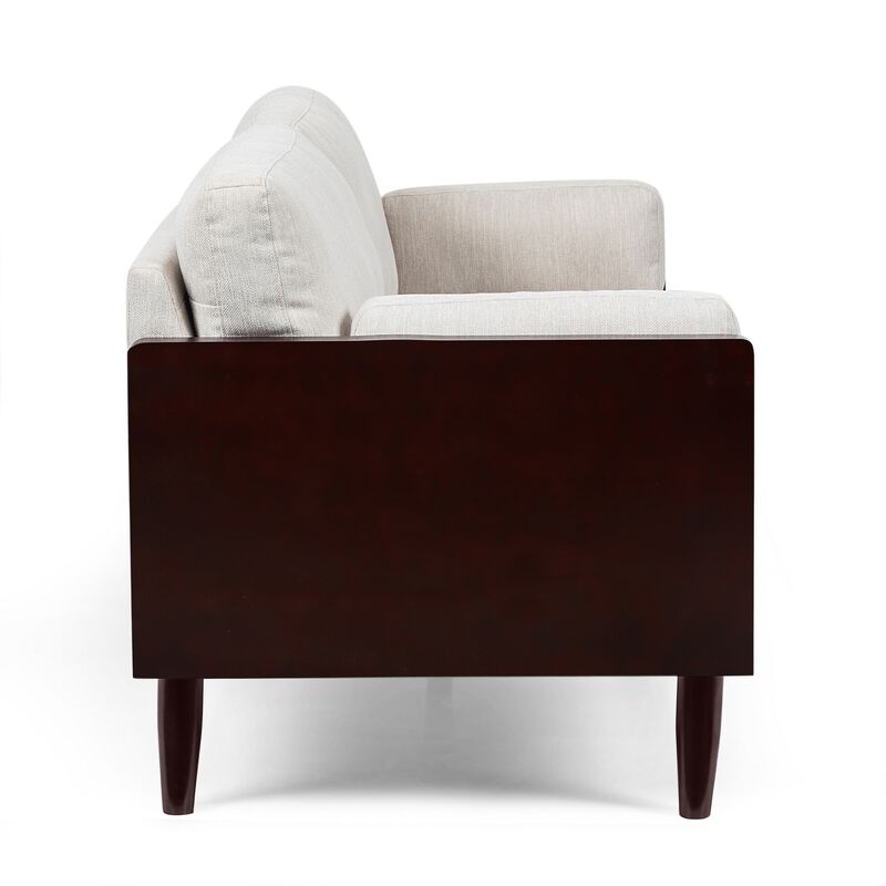Sofa, 77 Inch, 2 Seater, Retro Style Tapered Wood Legs, Plush Beige - Benzara