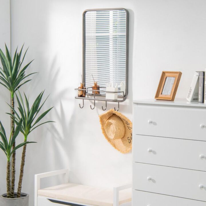 Hivvago Wall Bathroom Mirror with Shelf Hooks Sturdy Metal Frame for Bedroom Living Room