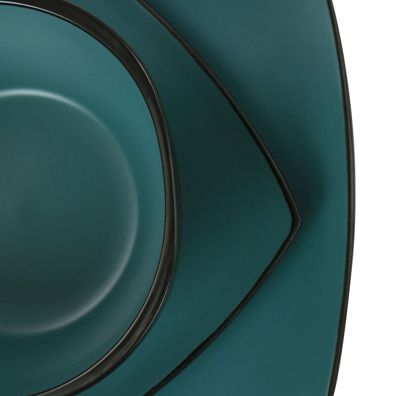 Gibson Elite Soho Lounge 16 Piece Matte Glaze Square Dinnerware Set in Teal