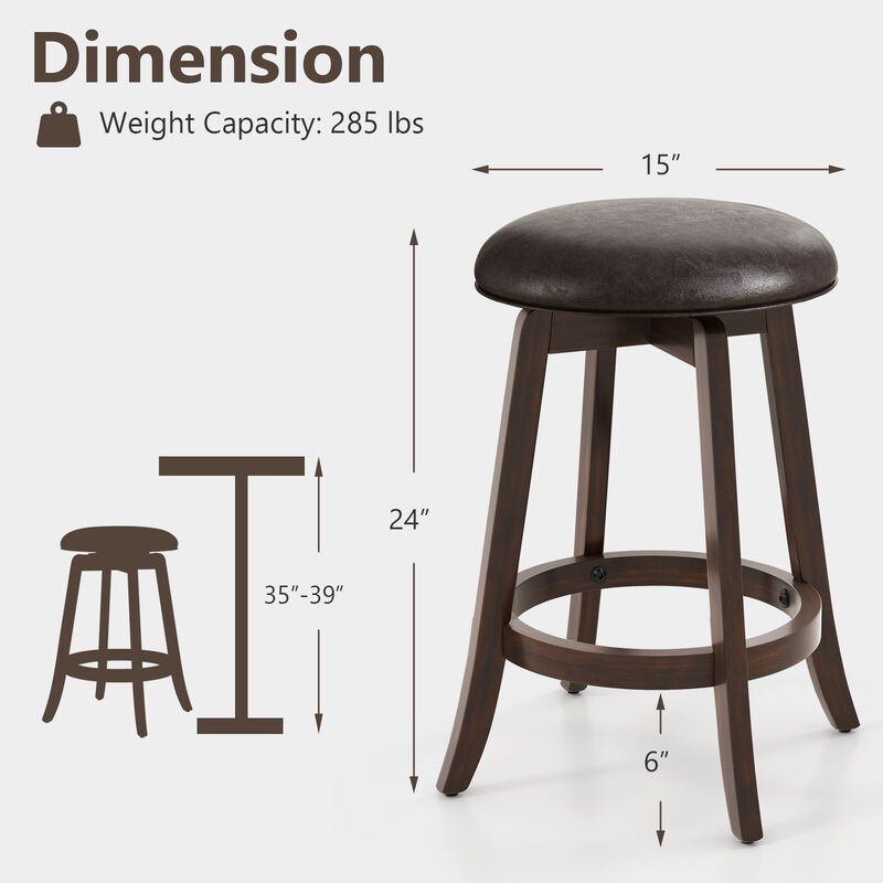 Set of 2 Upholstered PU Leather Bar Stool with 360° Swivel Round Seat
