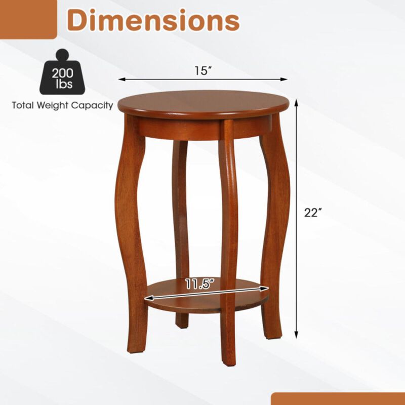 Hivvago 15 Inch 2-Tier Round End Table with Storage Shelf-Walnut