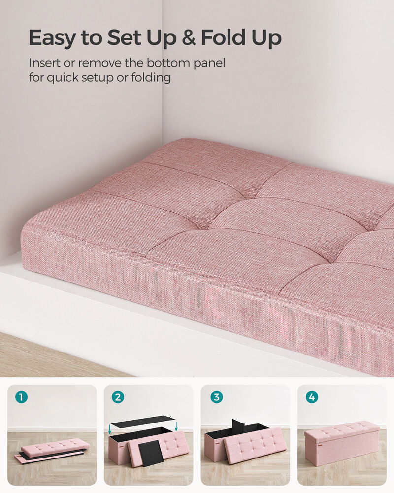 43-Inch Folding Storage Ottoman Bench with Wooden Divider - Storage Chest and Foot Rest Stool