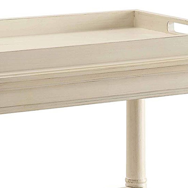 Wooden Serving Tray Table, Antique White - Benzara