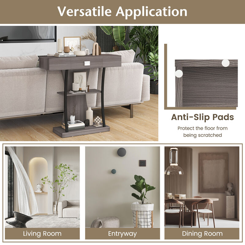 Console Table with Drawer and 2-Tier Shelves for Entryway Living Room