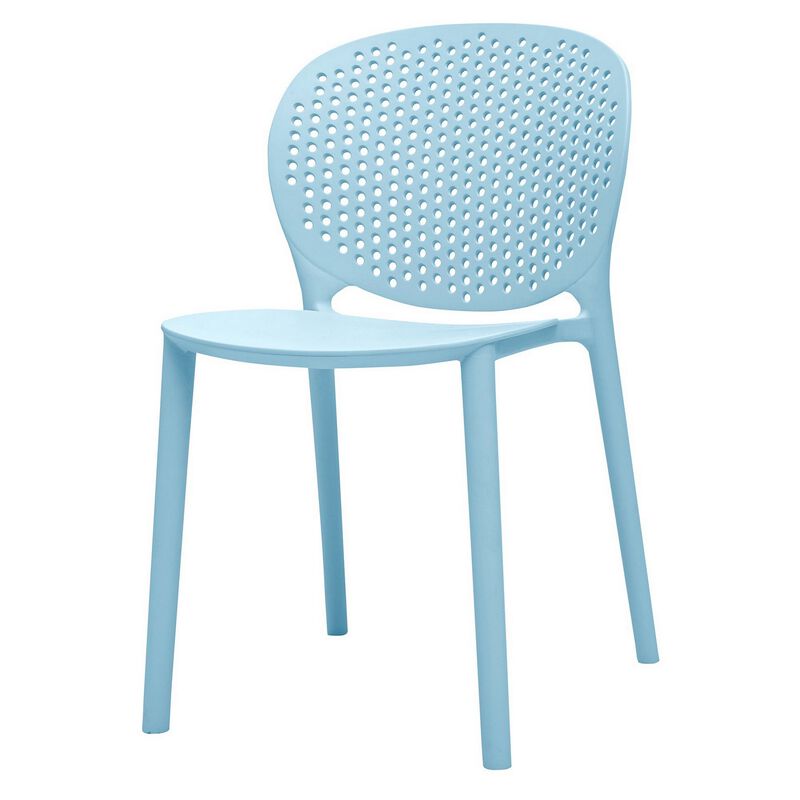 Gyna 14 Inch Kids Side Chair, Dotted Backrest, Armless, Set of 4, Blue - Benzara