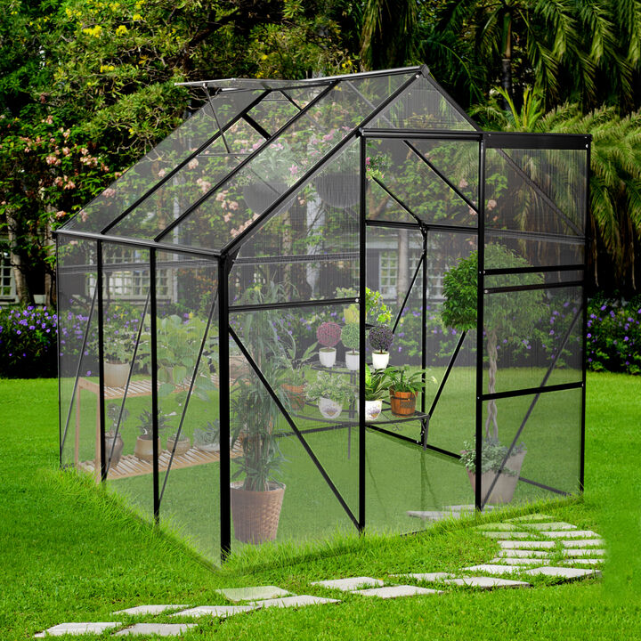 6x6FT Black Polycarbonate Greenhouse with Raised Base and Anchor