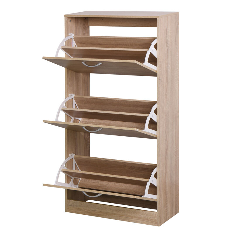 3-Drawer Shoe Storage Cabinet, 3-Tier Wood Shoe Rack Storage Organizer For Entryway