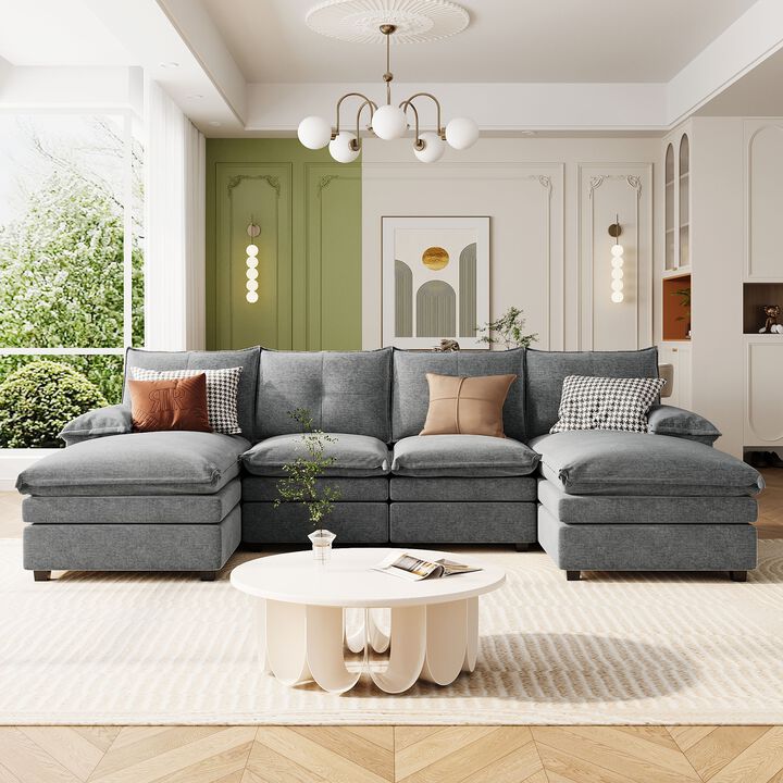 Merax U-Shaped Chenille Sectional Sofa with Adjustable Armrest Pillows