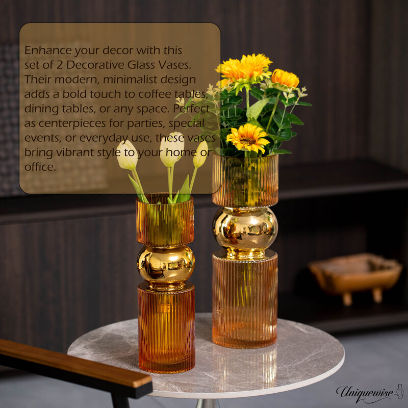 Set of 2 Decorative Orange Glass Vases
