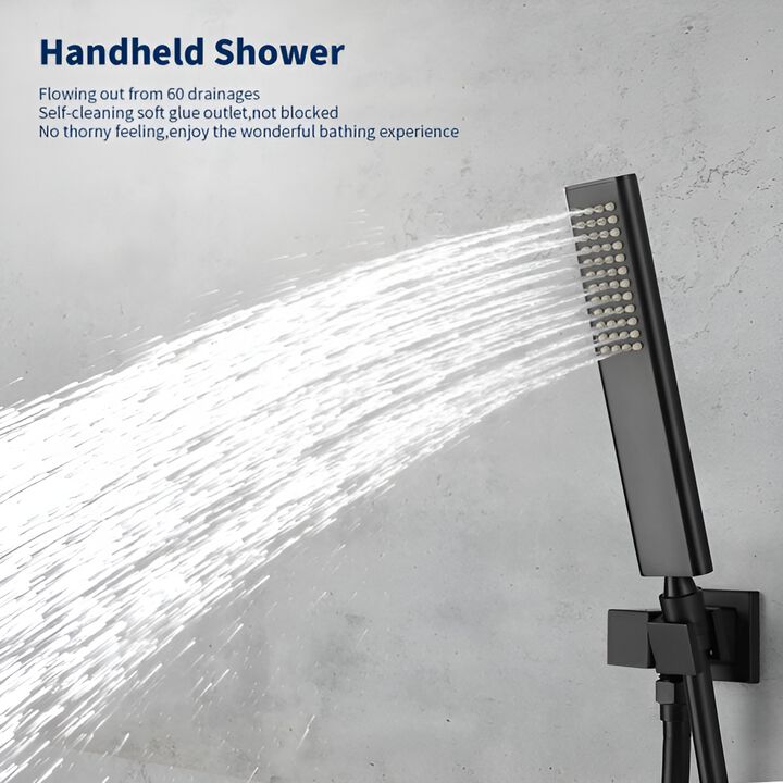 Waterfall Shower Head & Handheld, Single Handle Tub Faucet with Curved Spout
