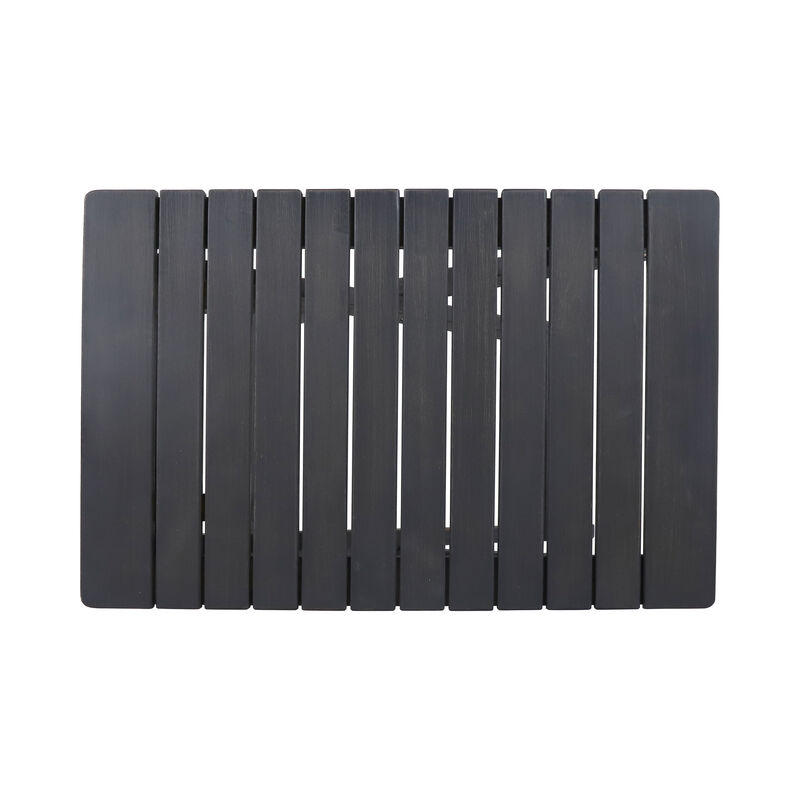 Kyre Outdoor Side Table, Foldable Slatted 23 Inch, Dark Gray Acacia Wood - Benzara