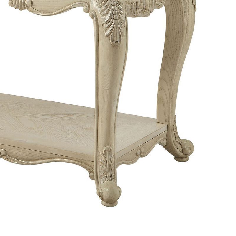 Vintage Style Wooden Sofa Table with Two Drawers and One Open Shelf, White-Benzara