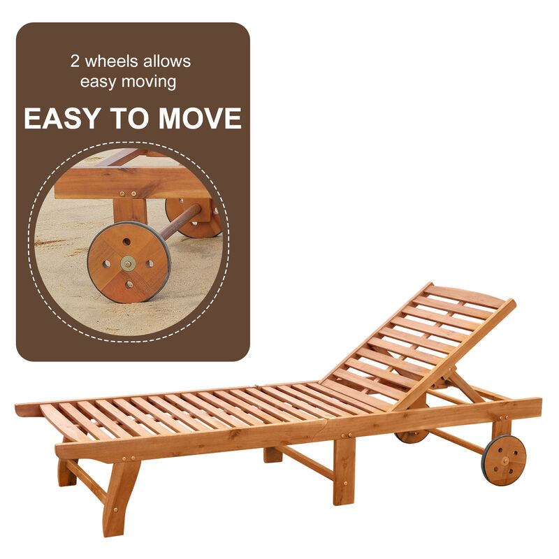 Wood Outdoor Folding Chaise Lounge Chair Beach Poolside Recliner Sunbed Wooden