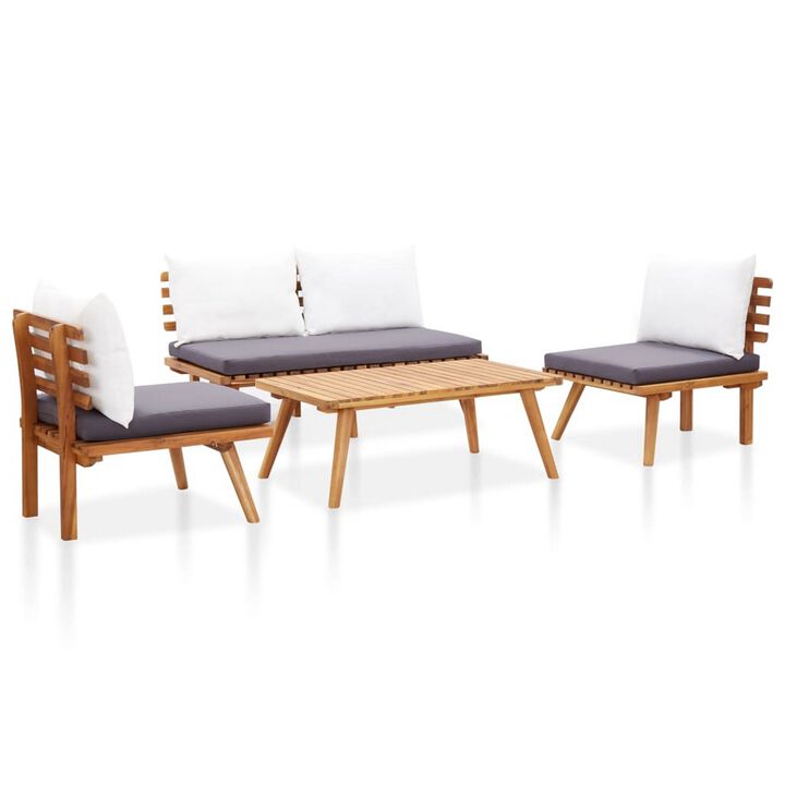 Roma 4pc Outdoor Modular Sofa Set, Coffee Table, White, Acacia Wood - Benzara