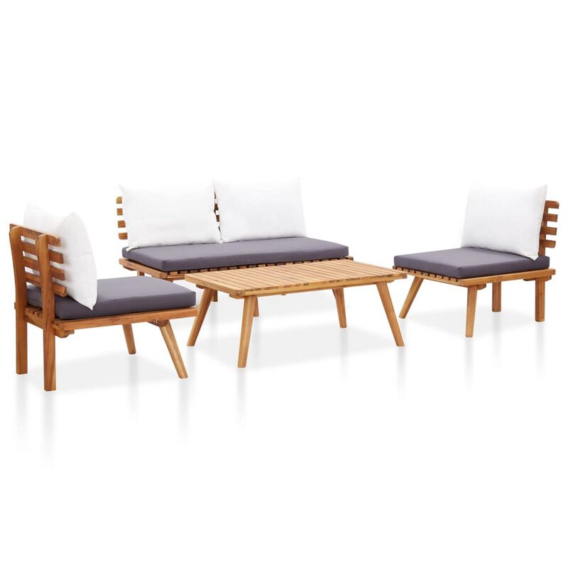 Roma 4pc Outdoor Modular Sofa Set, Coffee Table, White, Acacia Wood - Benzara