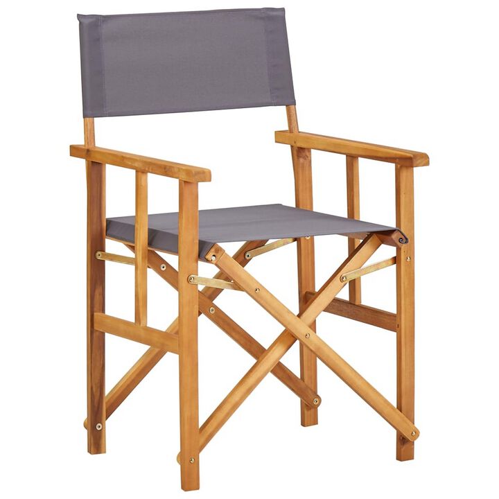 Outdoor Foldable Accent Chair, Dark Gray Fabric, Solid Acacia Frame - Benzara