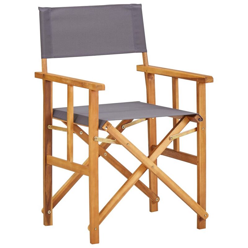 Outdoor Foldable Accent Chair, Dark Gray Fabric, Solid Acacia Frame - Benzara