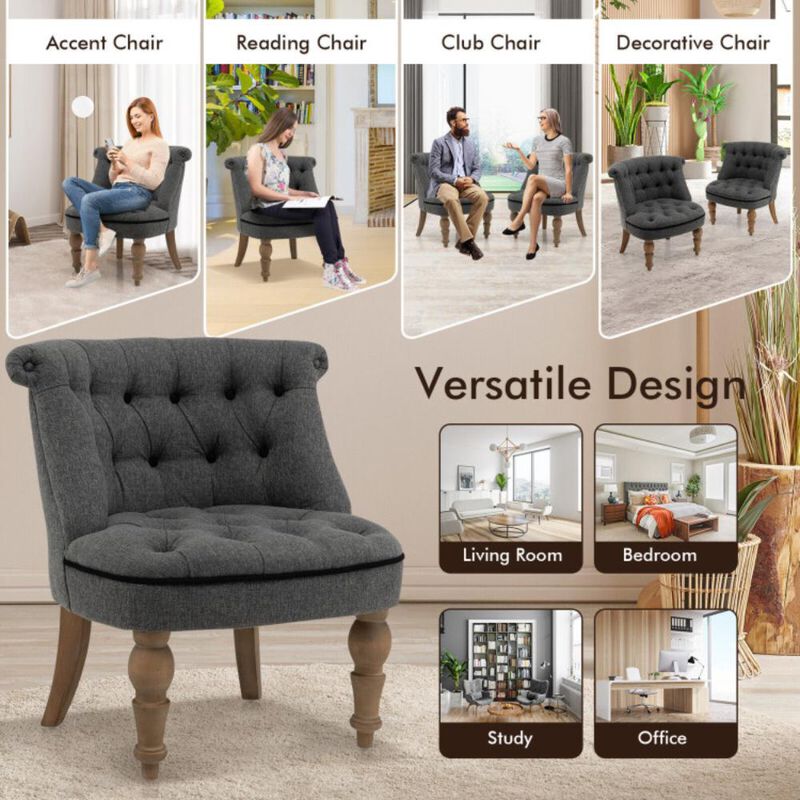 Hivvago Set of 2 Upholstered Armless Slipper Chairs with Beech Wood Legs-Gray