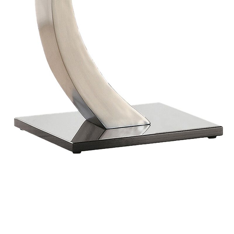 Floating Tempered Glass Top End Table with Metal Support, Clear and Silver-Benzara