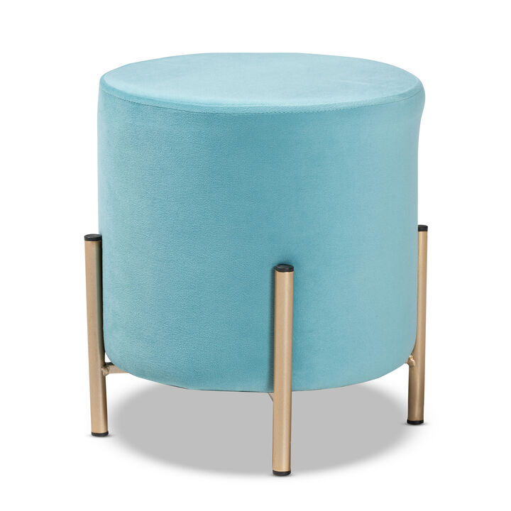 Baxton Studio Thurman 1 Contemporary Glam Blue Velvet Fabric Upholstered Ottoman