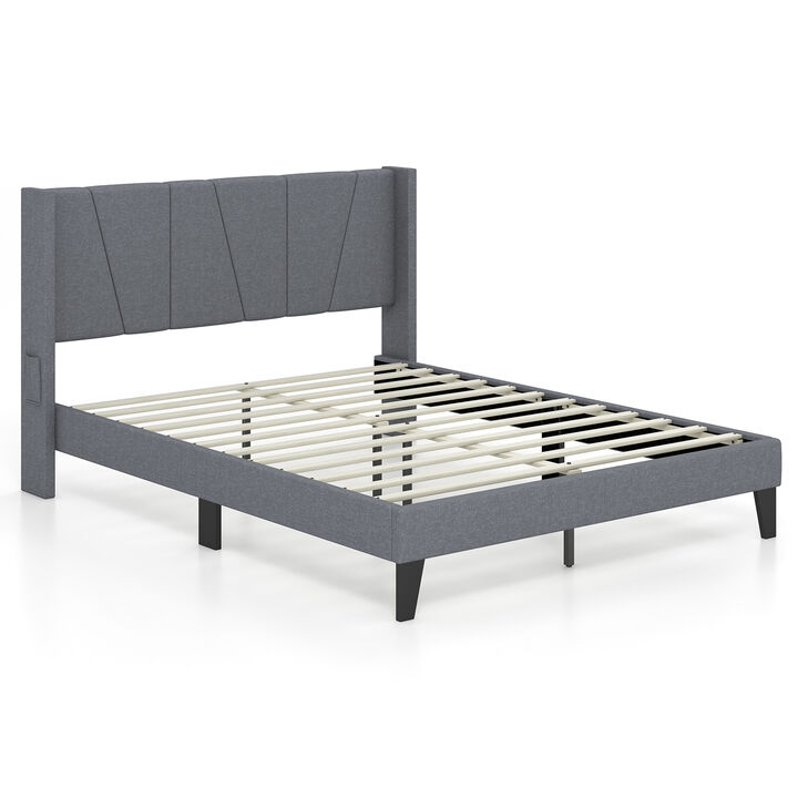 Elegant Bed Frame with Wingback Headboard and Wooden Slat Support Stylish Bedroom Furniture