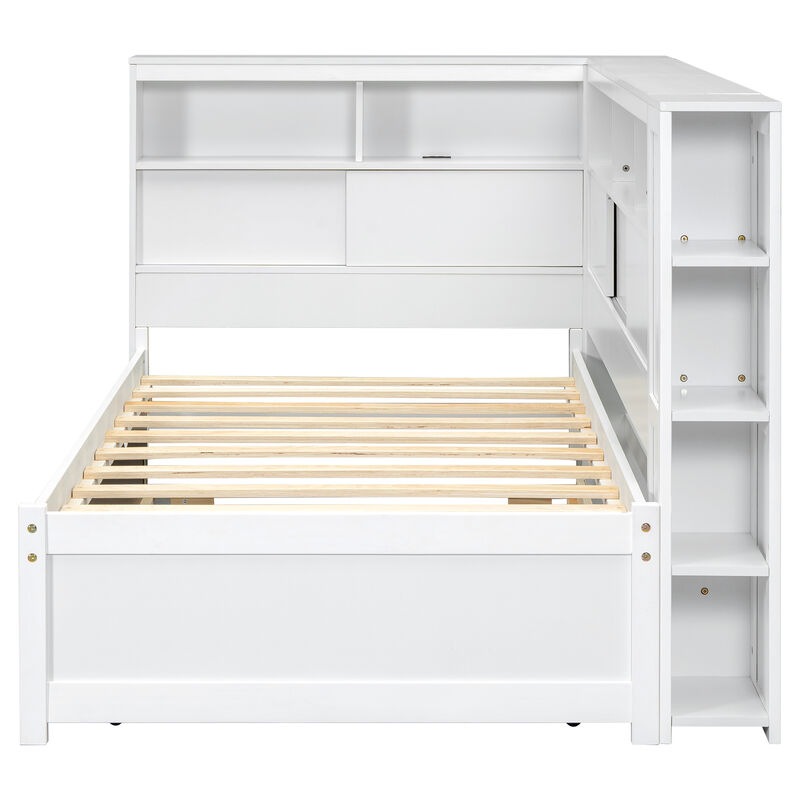 Merax Daybed with Storage Shelves, USB and Trundle