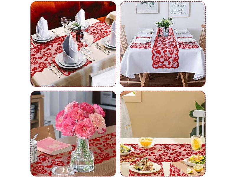 SythorYang Valentines Table Runner, Red Lace Table Runner with 2 Placemats