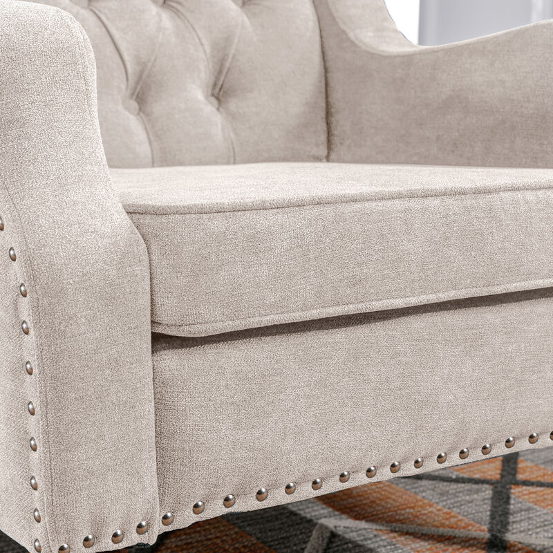 Merax Button Tufted Linen Upholstered Accent Chair