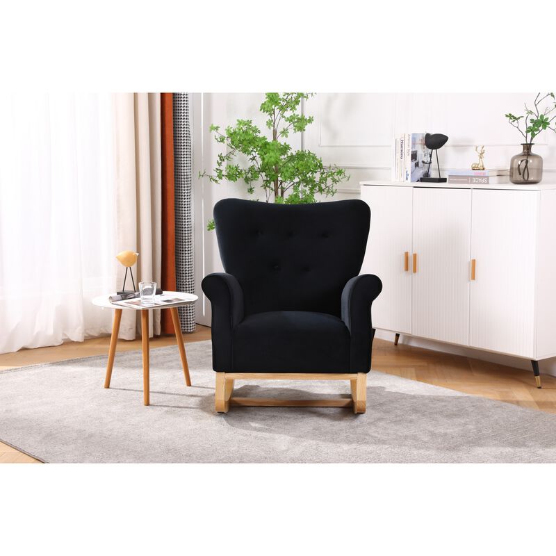 Mid Century Fabric Rocker Chair With Wood Legs And Velvet For Living Room Bedroom