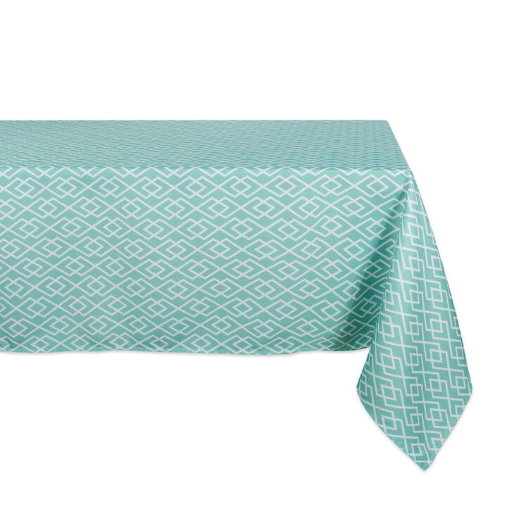 Aqua Blue and White Diamond Pattern Outdoor Rectangular Tablecloth 60� x 84�