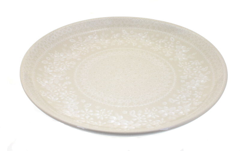 Blue Rose Polish Pottery White Lace Large Dinner Plate