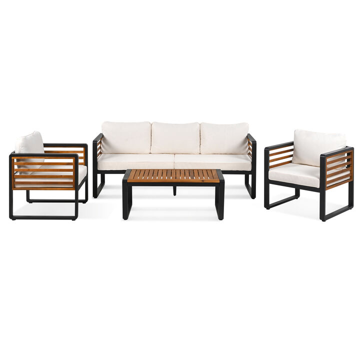 Whisen Outdoor Furniture sofa for 5 Person Conversation Set, Garden Sofa Set With Removable Cushion