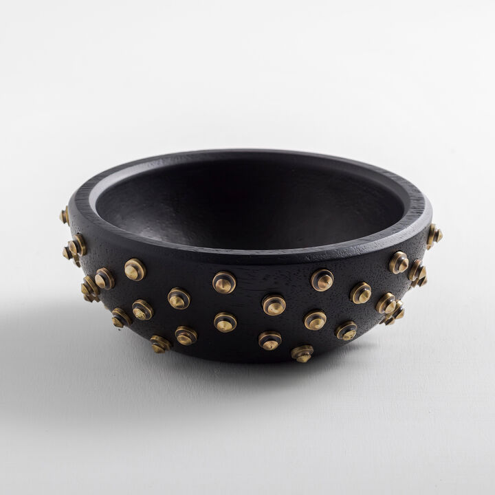 SITIERA Decorative Wood Bowl with Aged Bronze Details by ANDEAN, In Stock