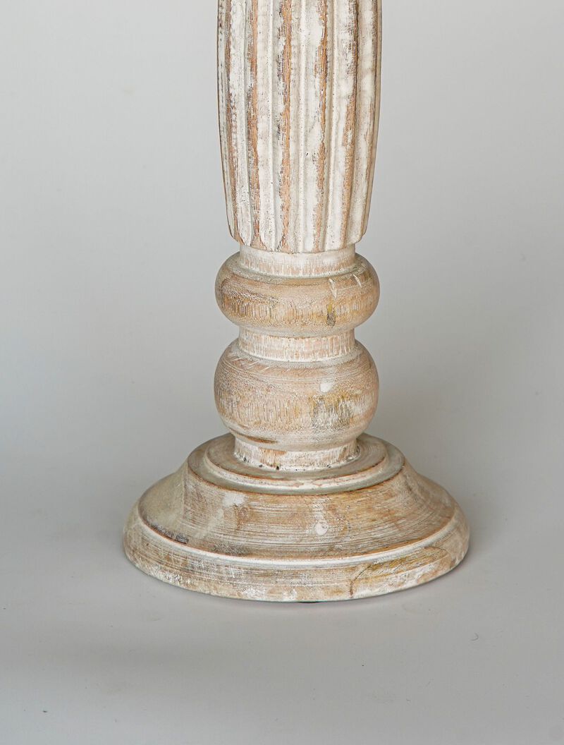 Traditional Antique White Eco-friendly Handmade Mango Wood Set Of One 12" Pillar Candle Holder